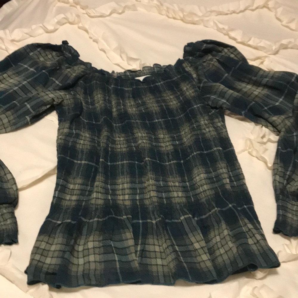 Size L green/cream plaid blouse by EST 1946